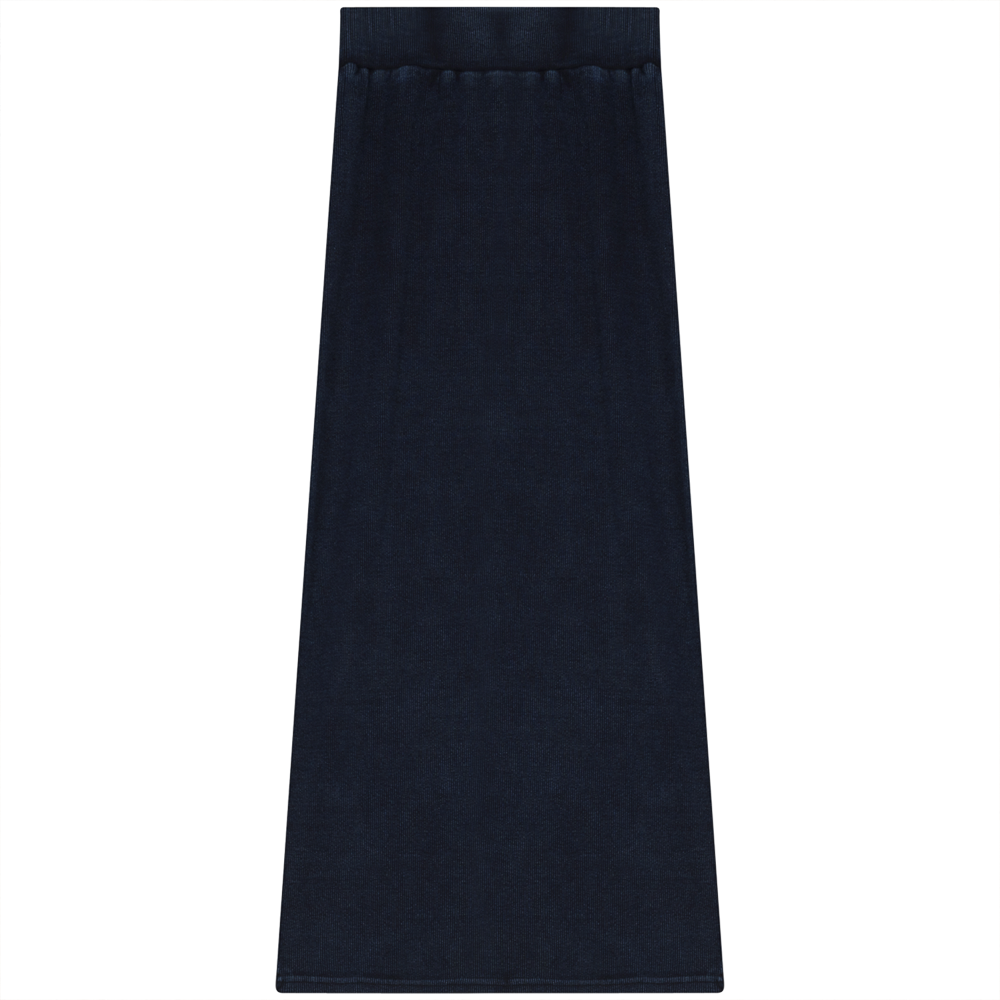 Soft Denim Wash Long Straight Skirt in Dark Denim Wash by Peek a boo