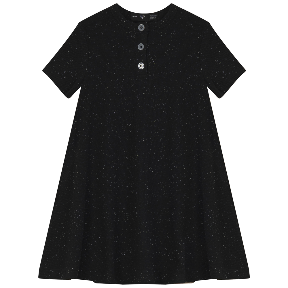 Speckled Rib Girl's Henly Dress in Black by Peek a boo