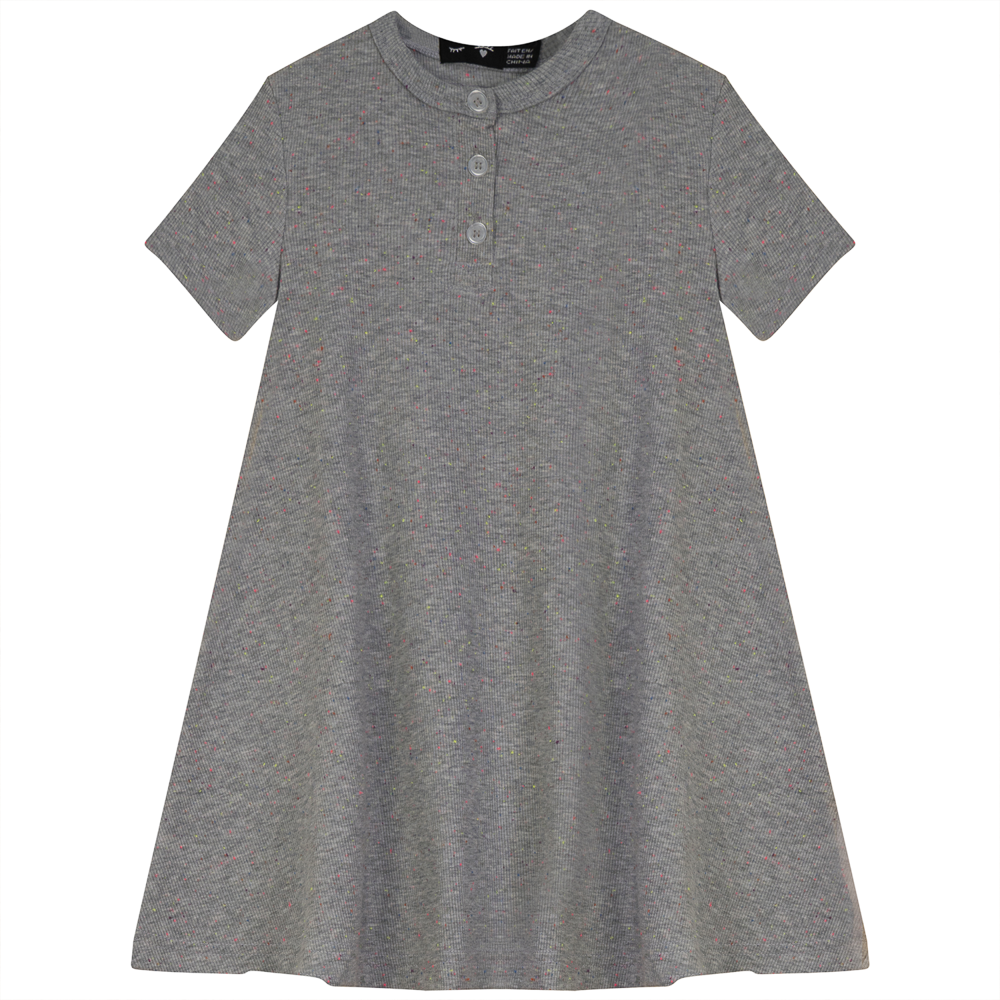 Speckled Rib Girl's Henly Dress in Light Grey Mix by Peek a boo