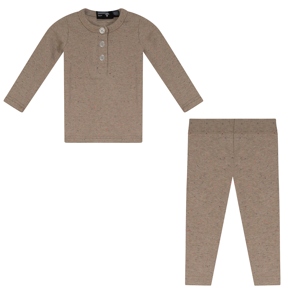 Speckled Rib 2 PC Long Sleeve Set in Beige Mix by Peek a boo