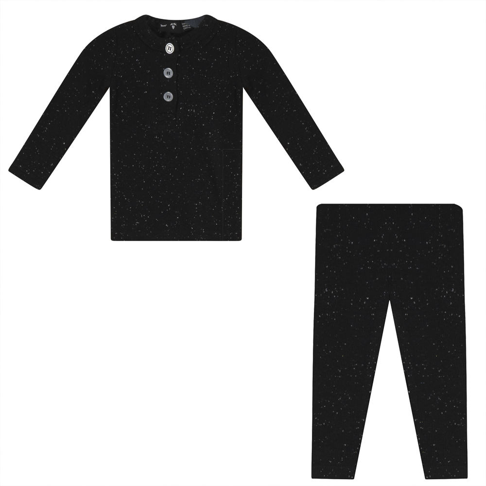Speckled Rib 2 PC Long Sleeve Set in Black by Peek a boo