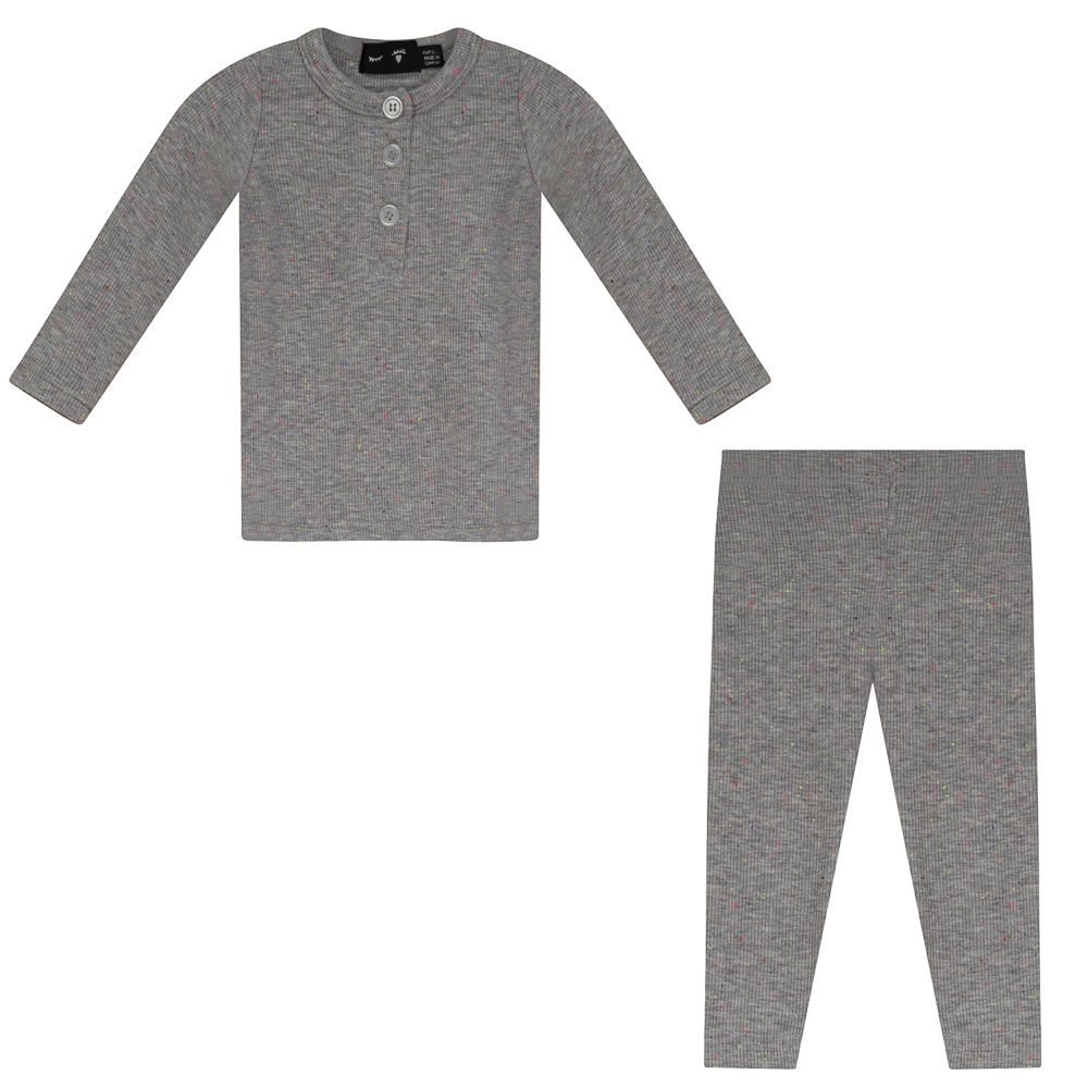 Speckled Rib 2 PC Long Sleeve Set in Light Grey Mix by Peek a boo