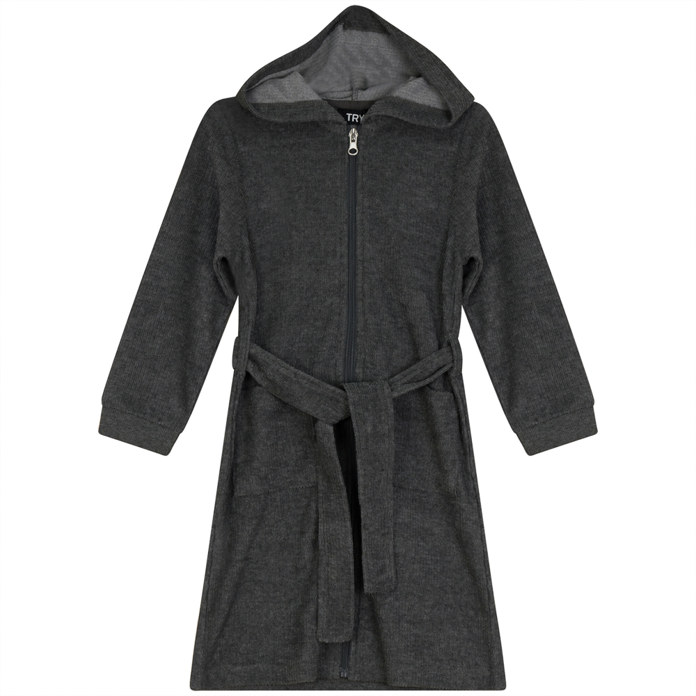 Washed Rib Terry Robe in Grey Wash Black by Try