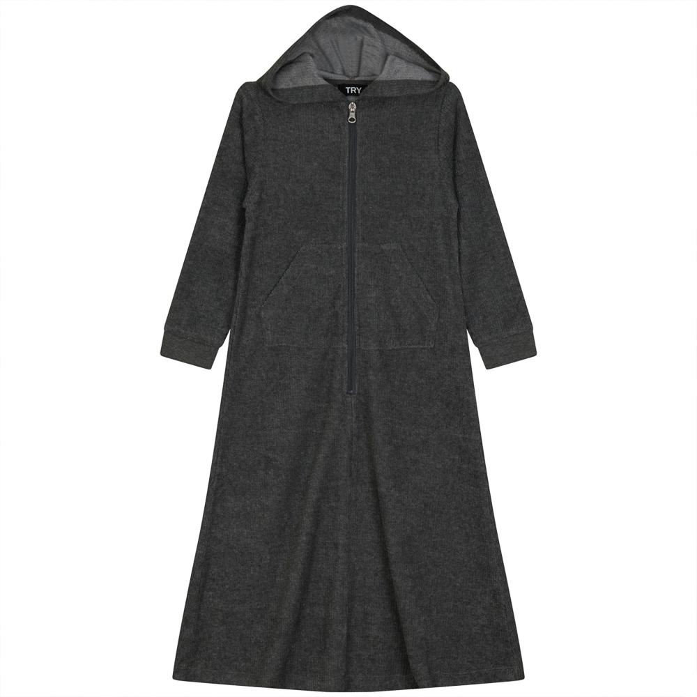 Washed Rib Terry Robe in Grey Wash Black by Try