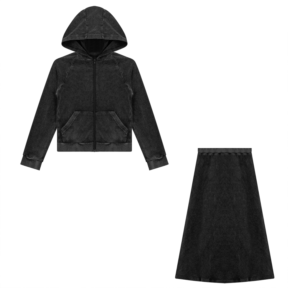 Distressed Washed Terry Set in Black Wash by High 5