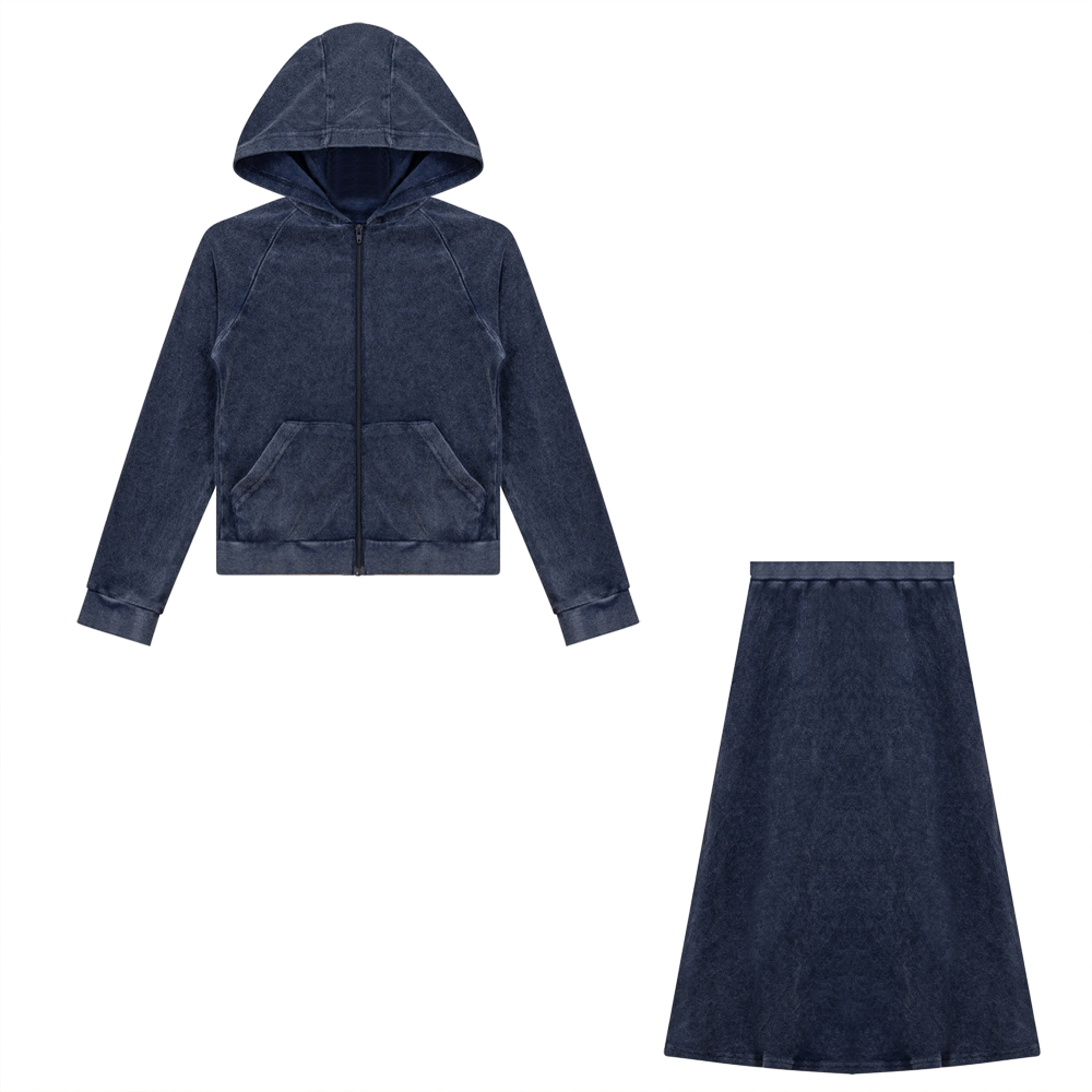 Distressed Washed Terry Set in Dark Denim Wash by High 5