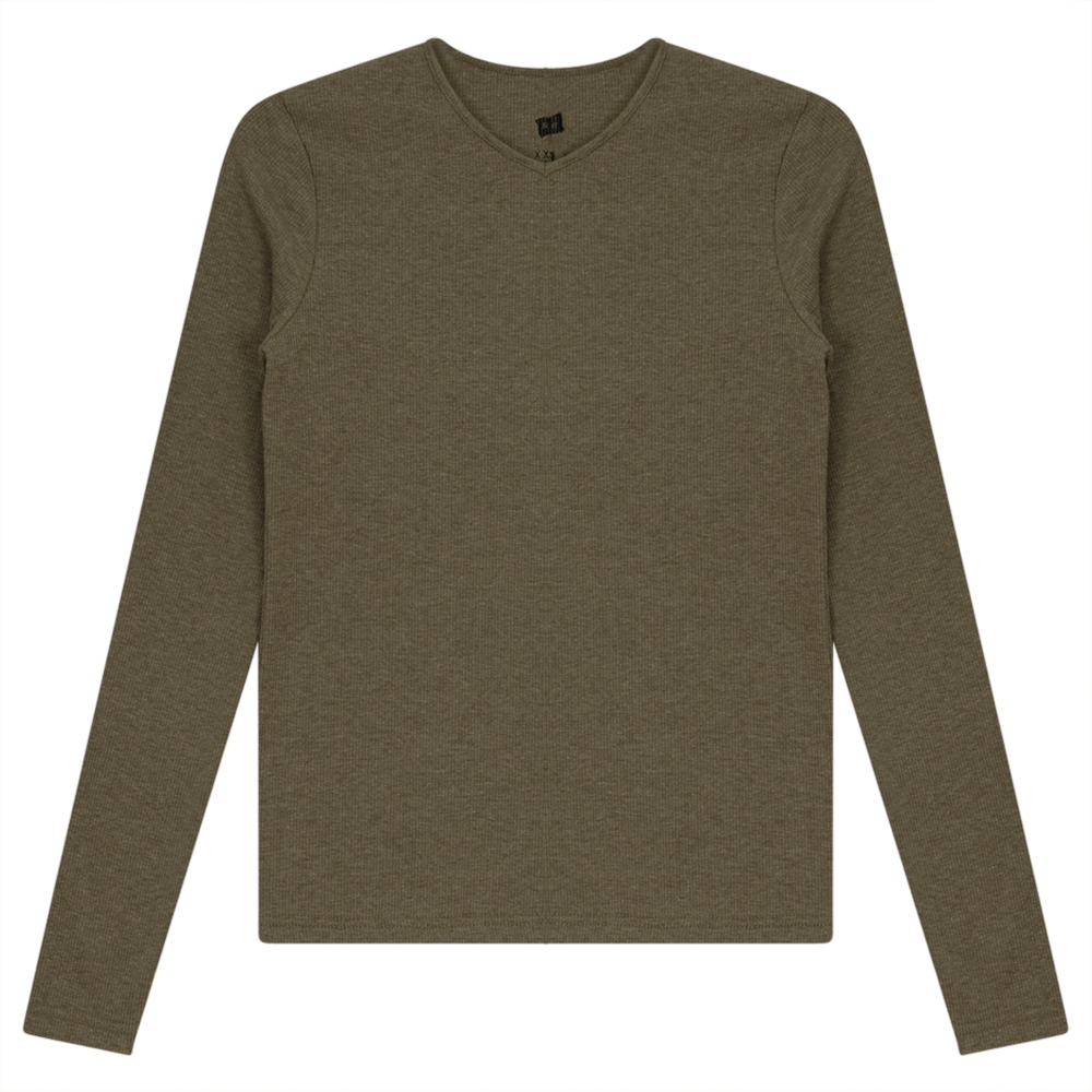 V-Neck Ribbed Tee in Stone by Riff