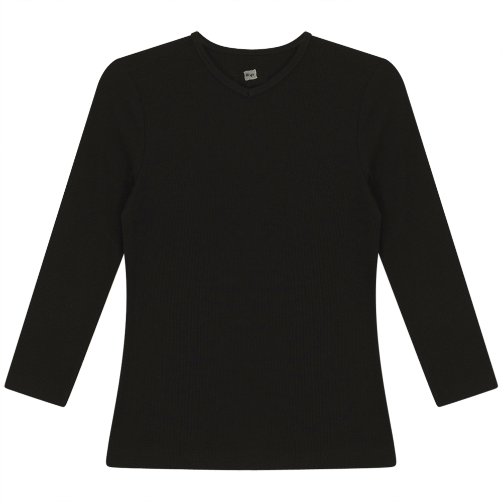 V Neck Ribbed Tee in Black by Riff