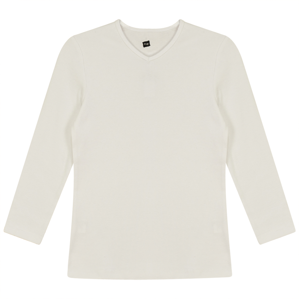 V Neck Ribbed Tee in White by Riff