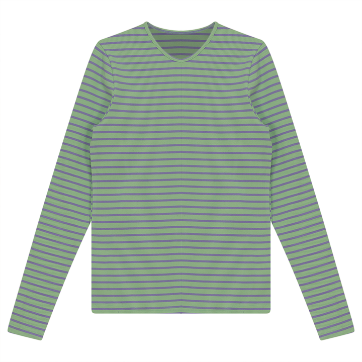 Ribbed Striped V- Neck Tee Green Plum Ladies Pullover by {{ product_vemdor}}