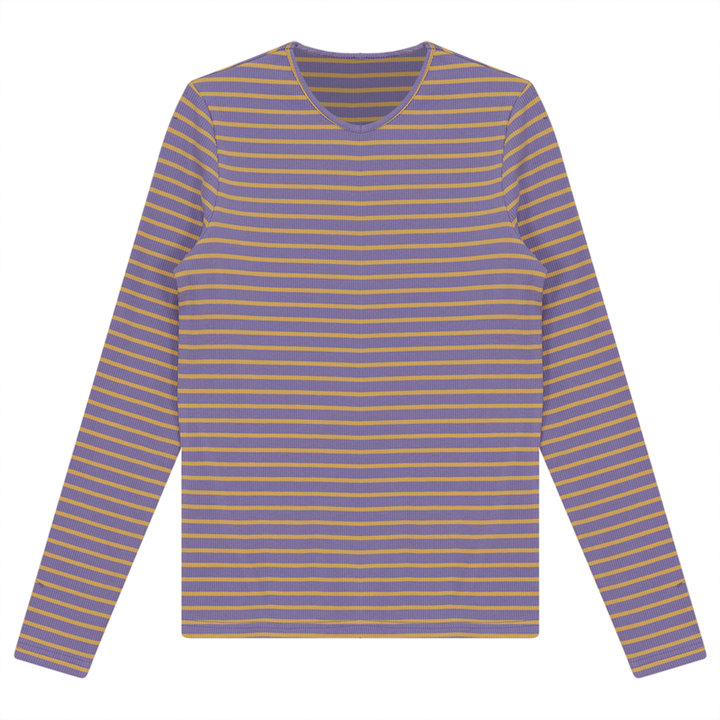 Ribbed Striped V- Neck Tee Plum Yellow Ladies Pullover by {{ product_vemdor}}