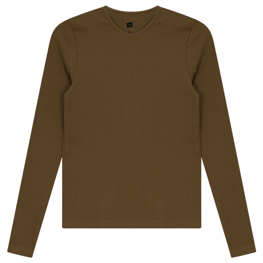 V-Neck Ribbed Tee in Light Taupe by Riff