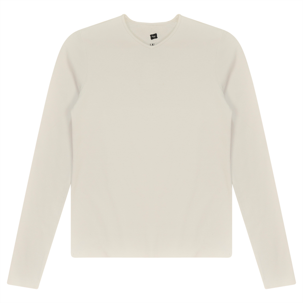 V-Neck Ribbed Tee in White by Riff