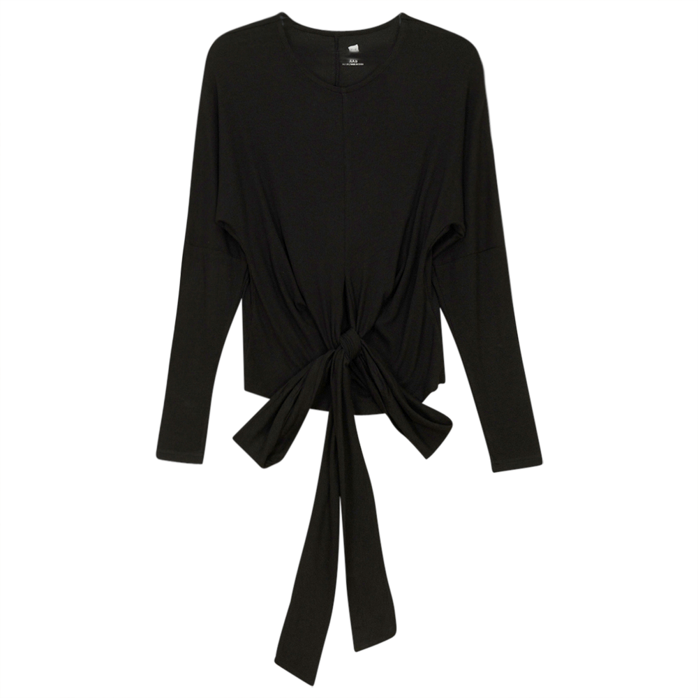 Ribbed Wrapping Tie Top in Black by Riff