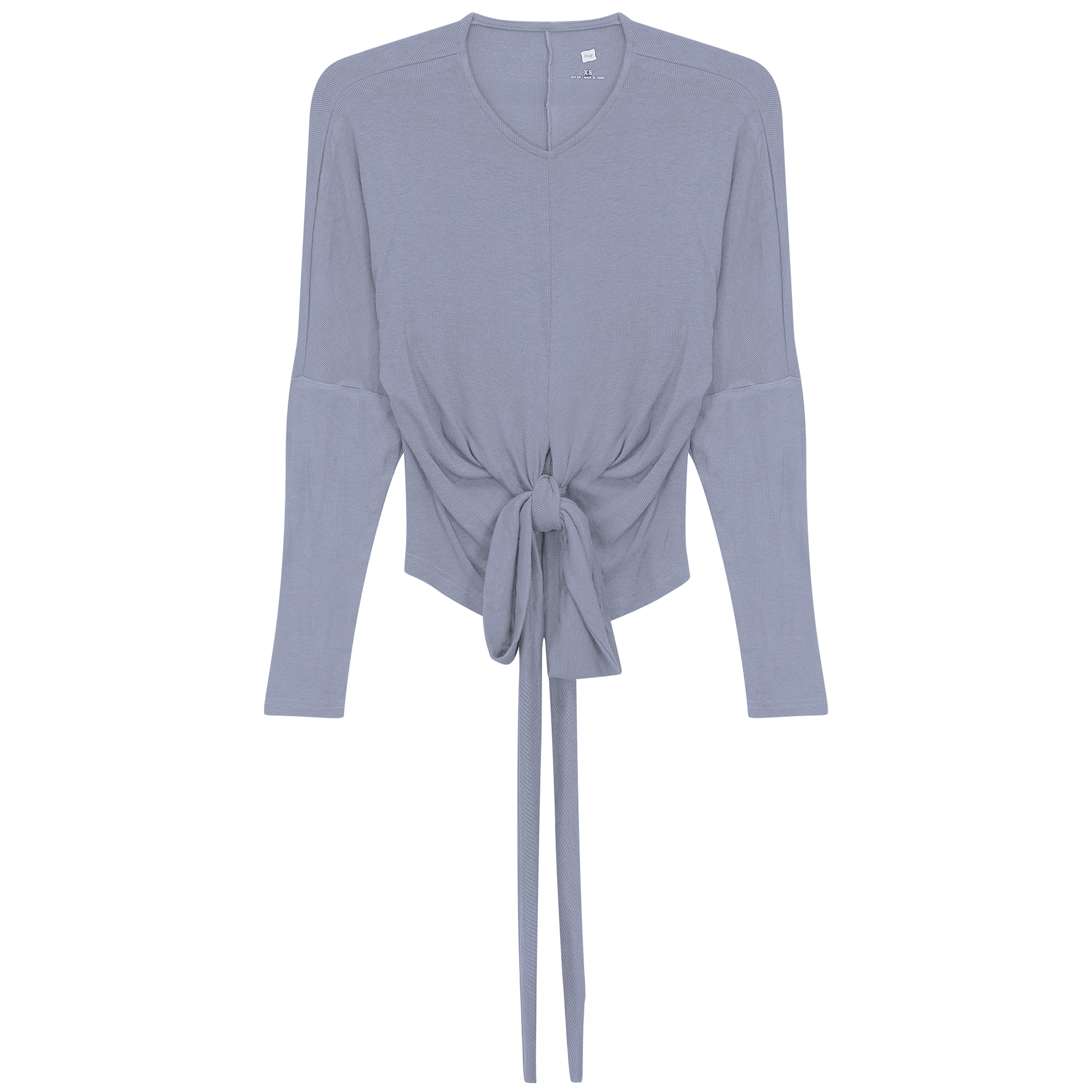 Ribbed Wrapping Tie Top in Dusty Blue by Riff