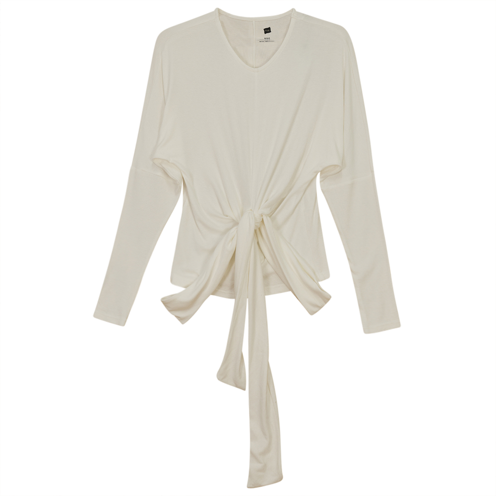 Ribbed Wrapping Tie Top in White by Riff