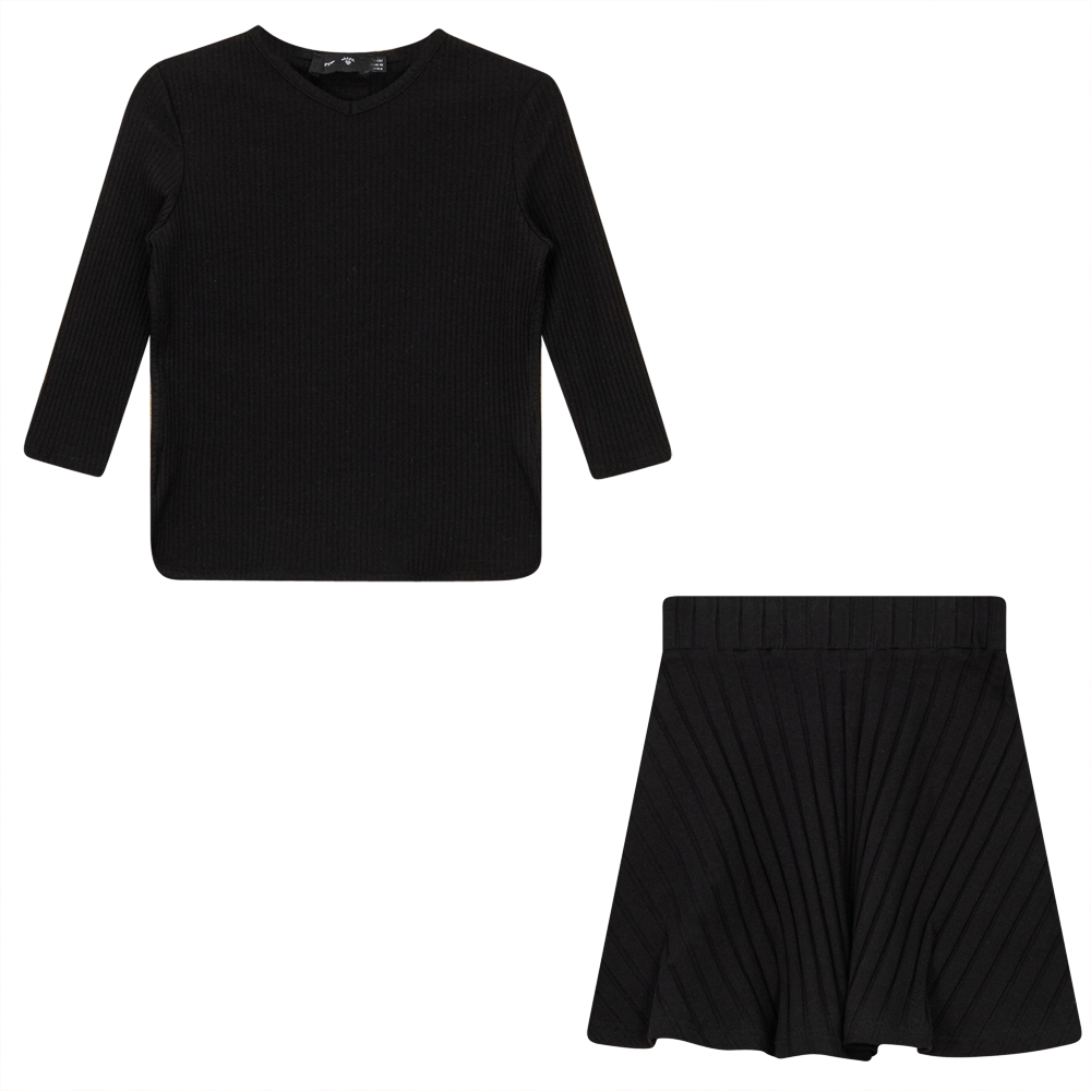 Wide And Narrow Rib 2 PC Set in Black by Peek a boo