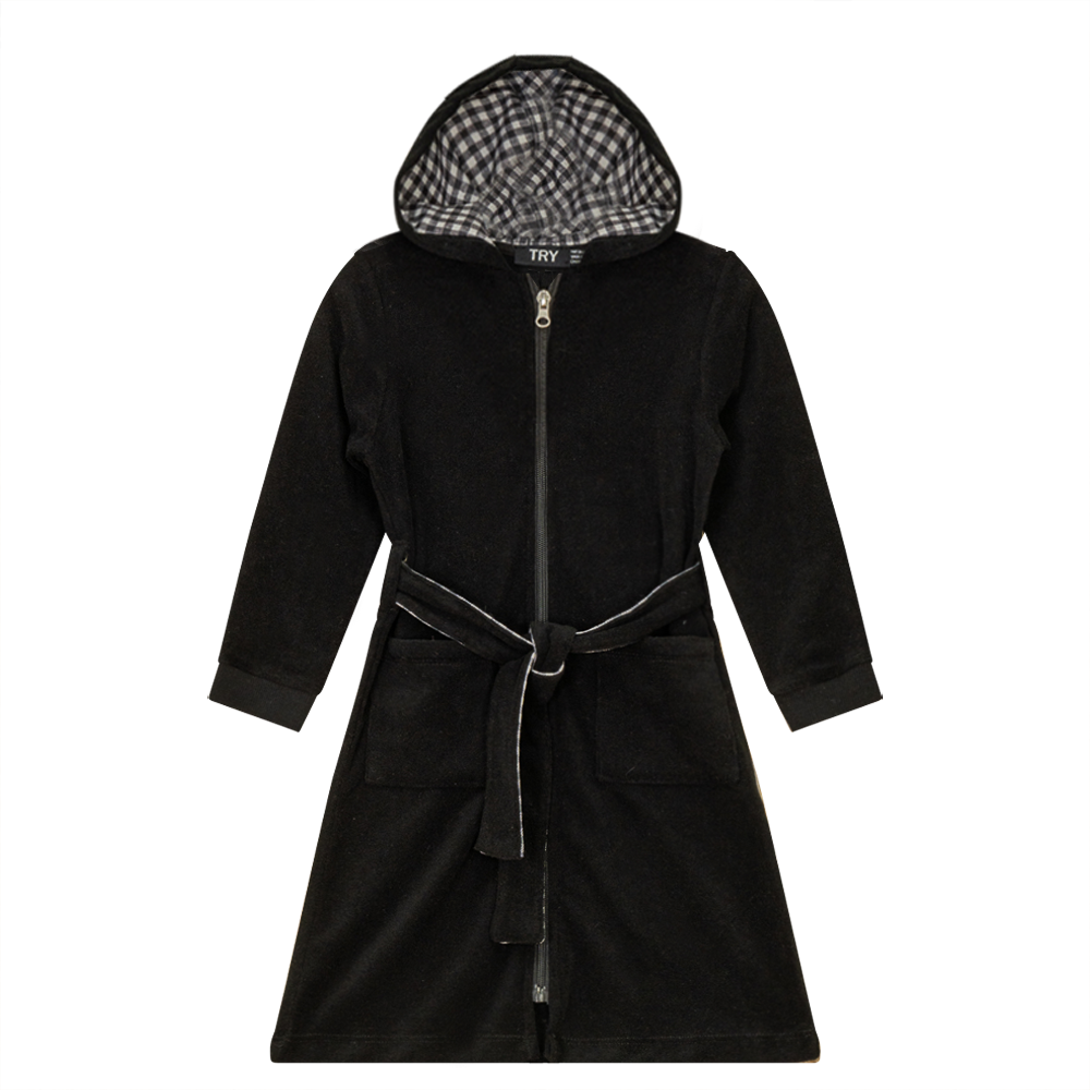Plaid Terry Robe in Black by Try
