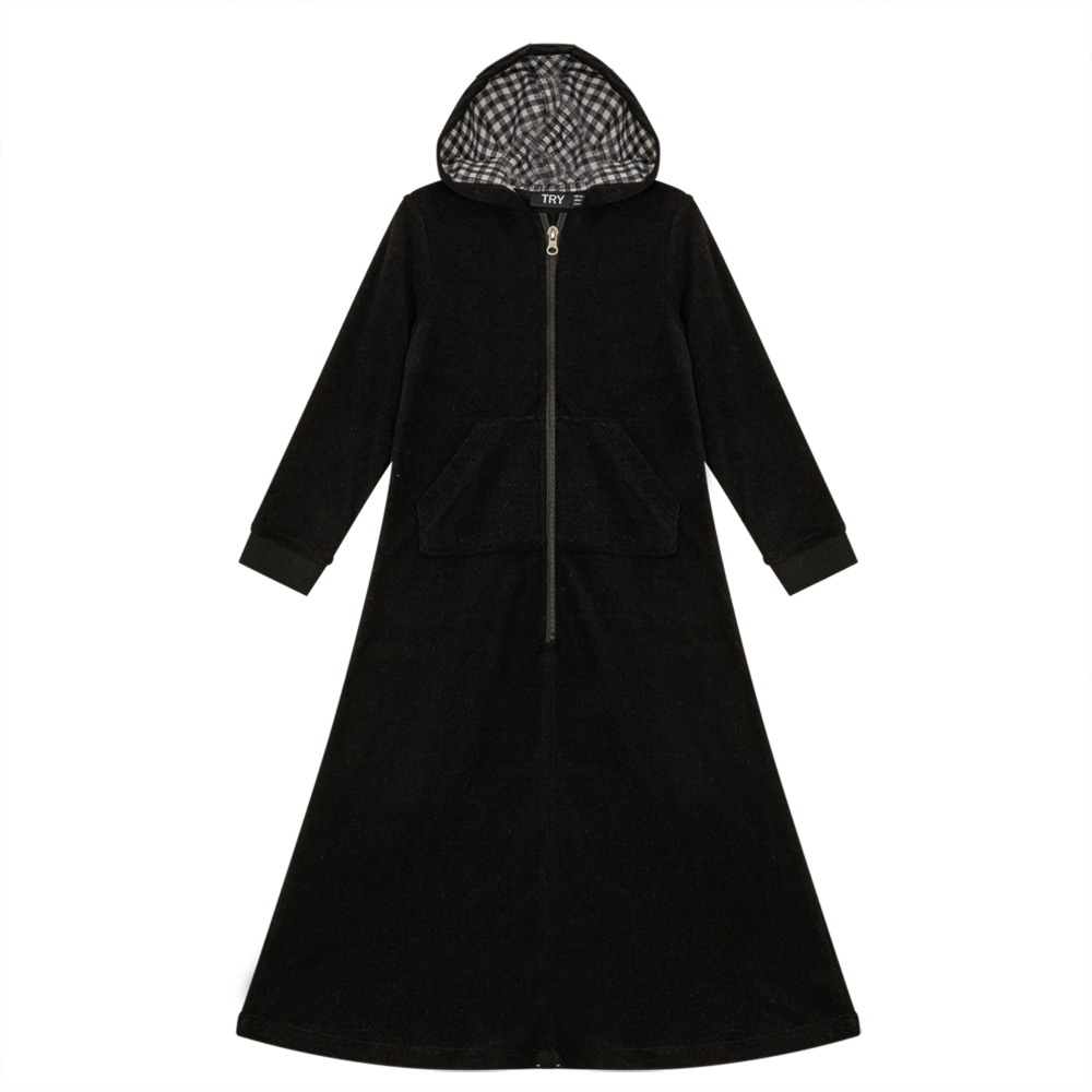 Plaid Terry Robe in Black by Try