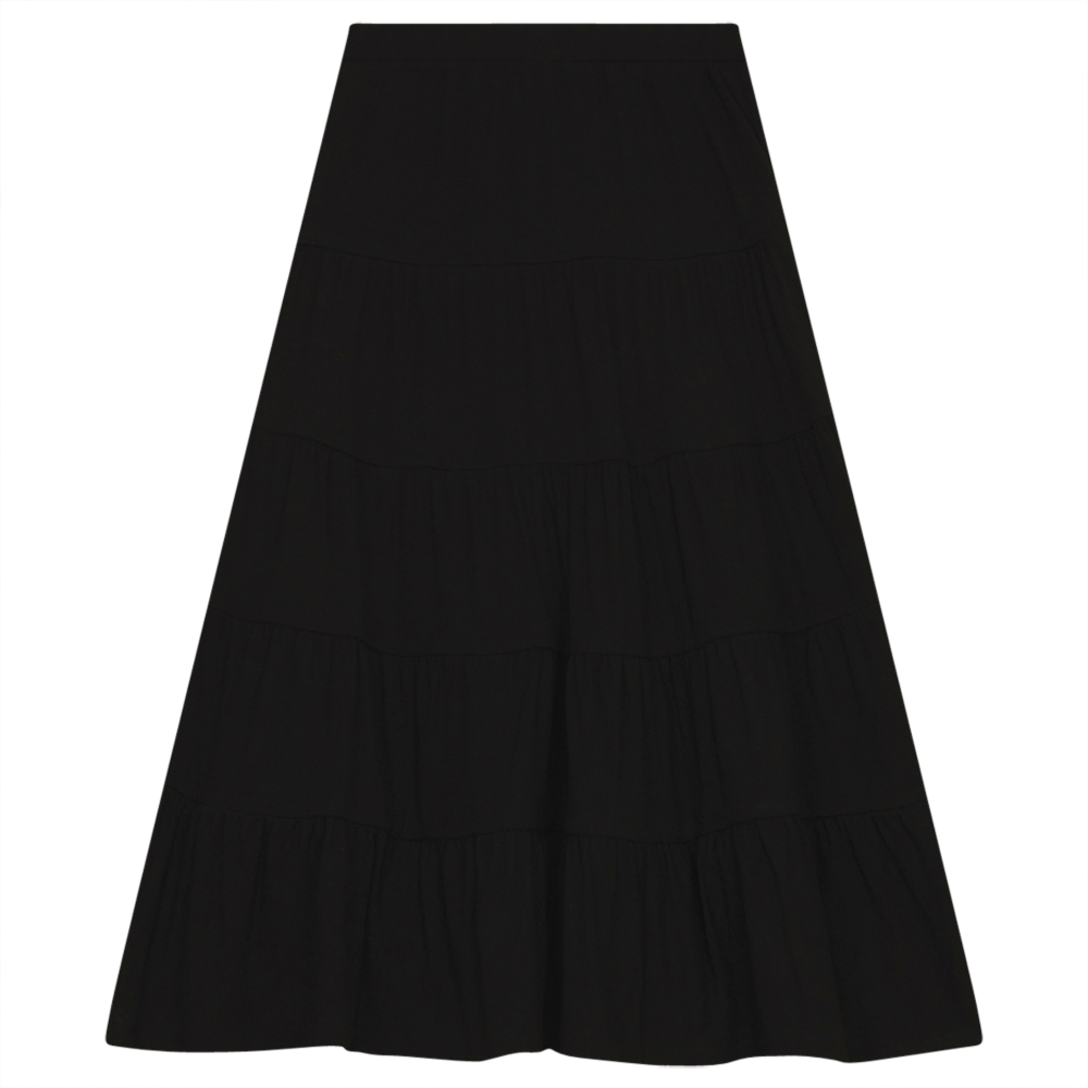 Tiered Rib Long Skirt in Black by Kiki-O