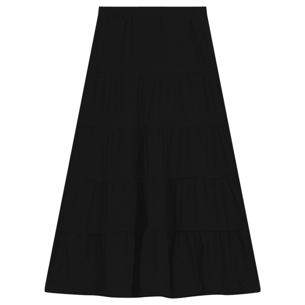 Tiered Solid Long Skirt in Black by Kiki-O