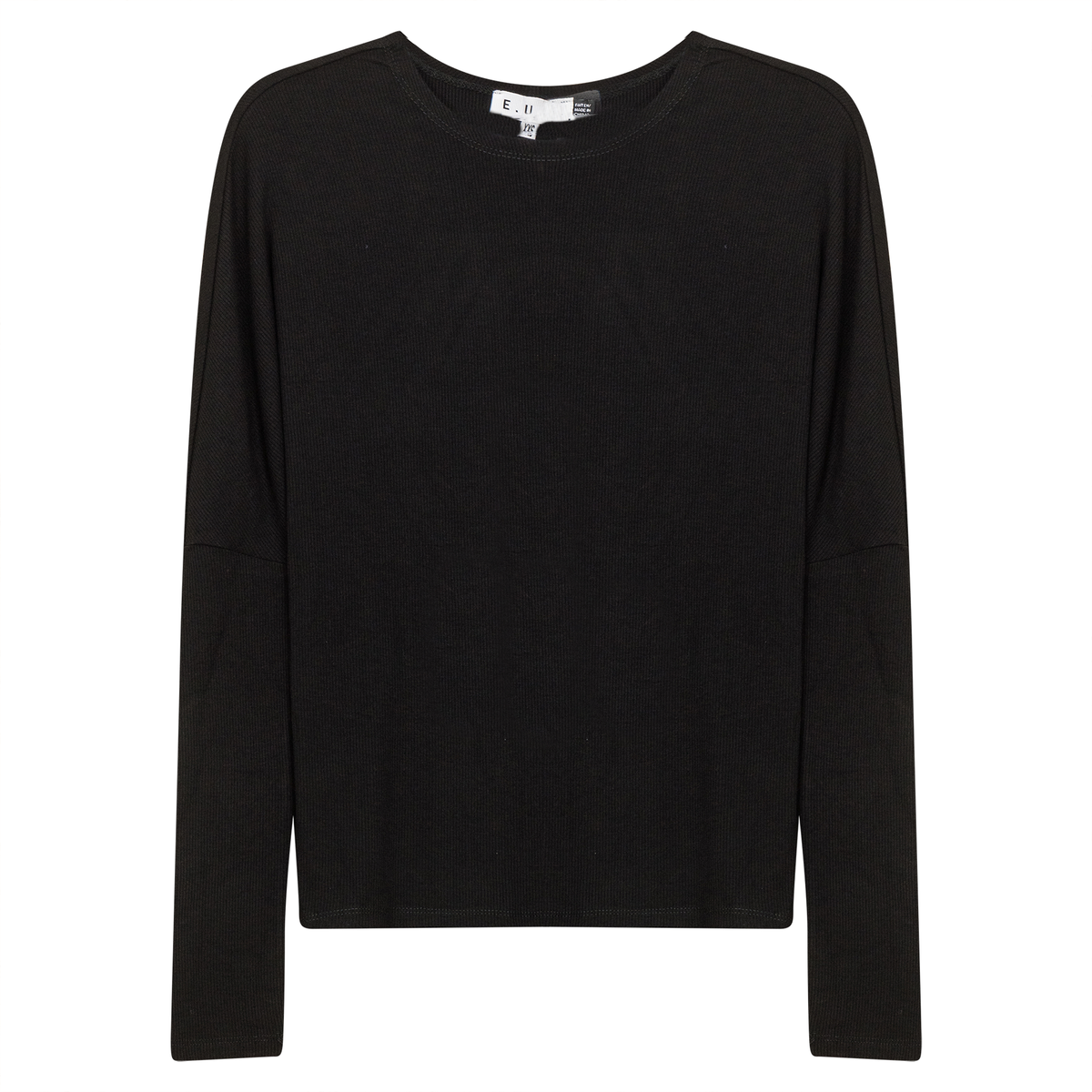 Knit Crew Neck Dolman Top With Center Seam in Black by E.U.X. Exclusive