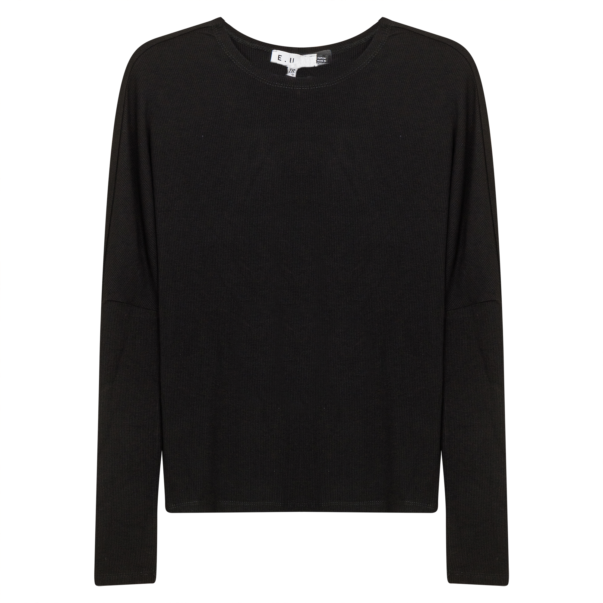 Knit Crew Neck Dolman Top With Center Seam in Black by E.U.X. Exclusive