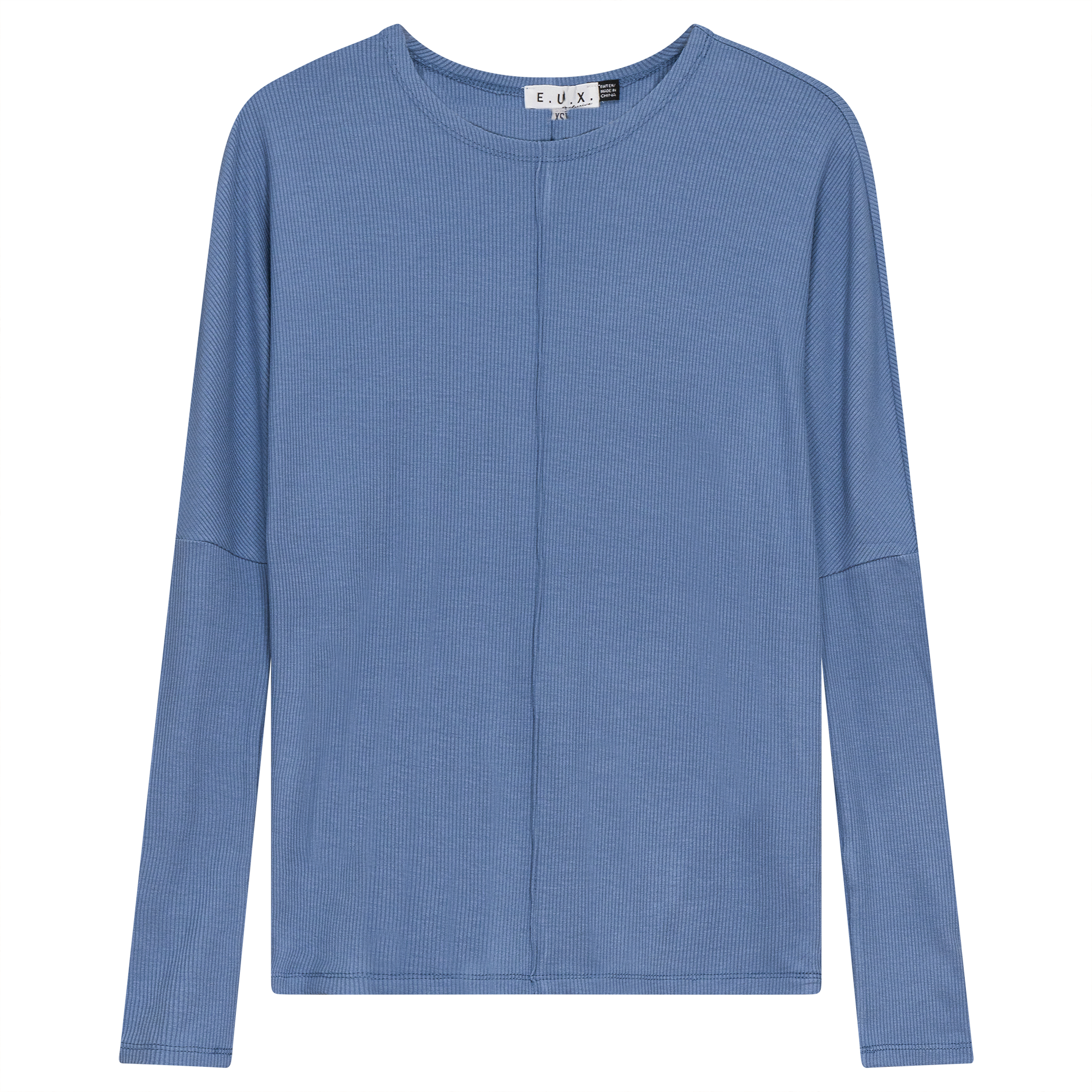 Knit Crew Neck Dolman Top With Center Seam in Dark Dusty Blue by E.U.X. Exclusive