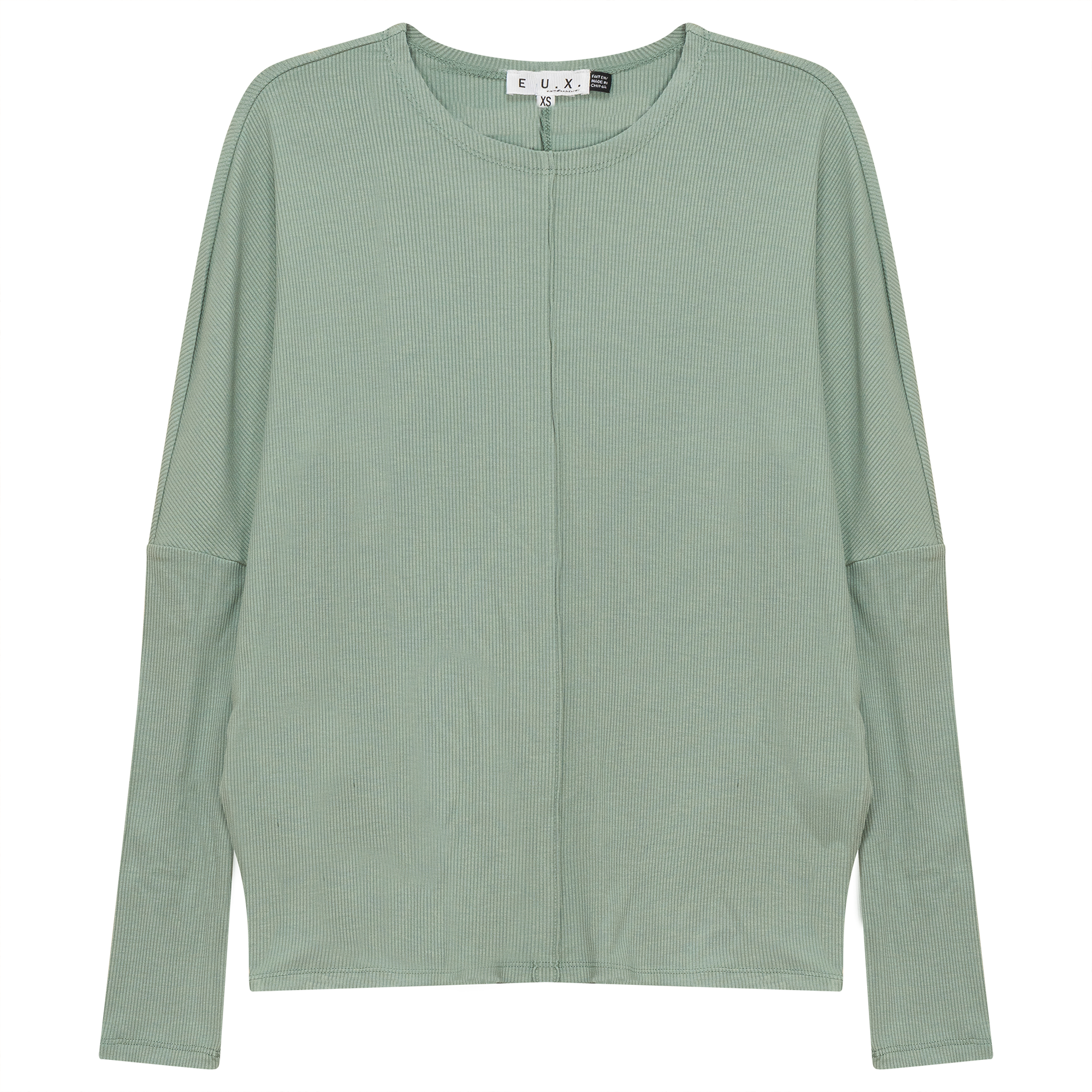 Knit Crew Neck Dolman Top With Center Seam in Light Basil by E.U.X. Exclusive