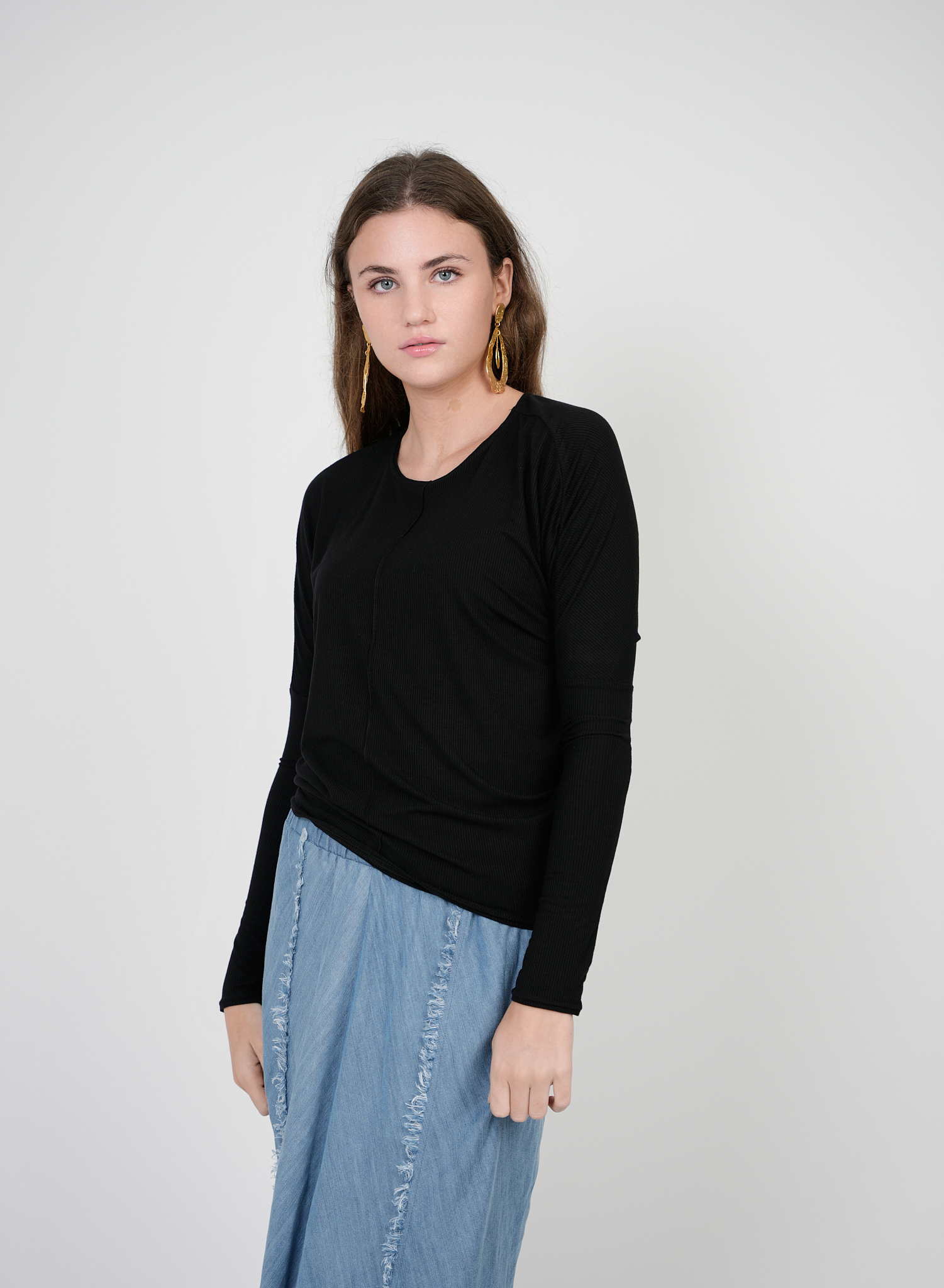 Knit Crew Neck Dolman Top With Center Seam in by E.U.X. Exclusive