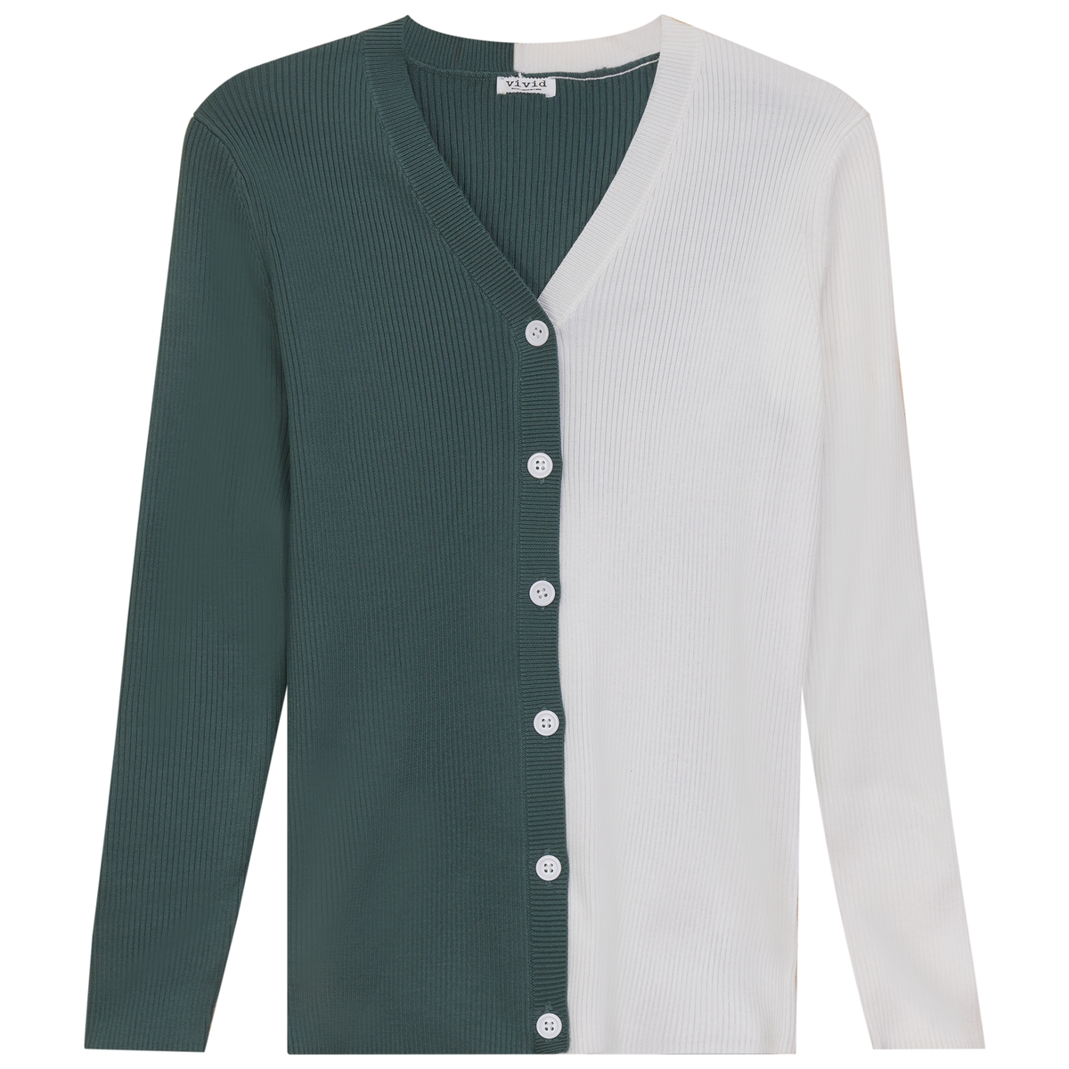 Contrast Ribbed Cardigan in Basil by Vivid