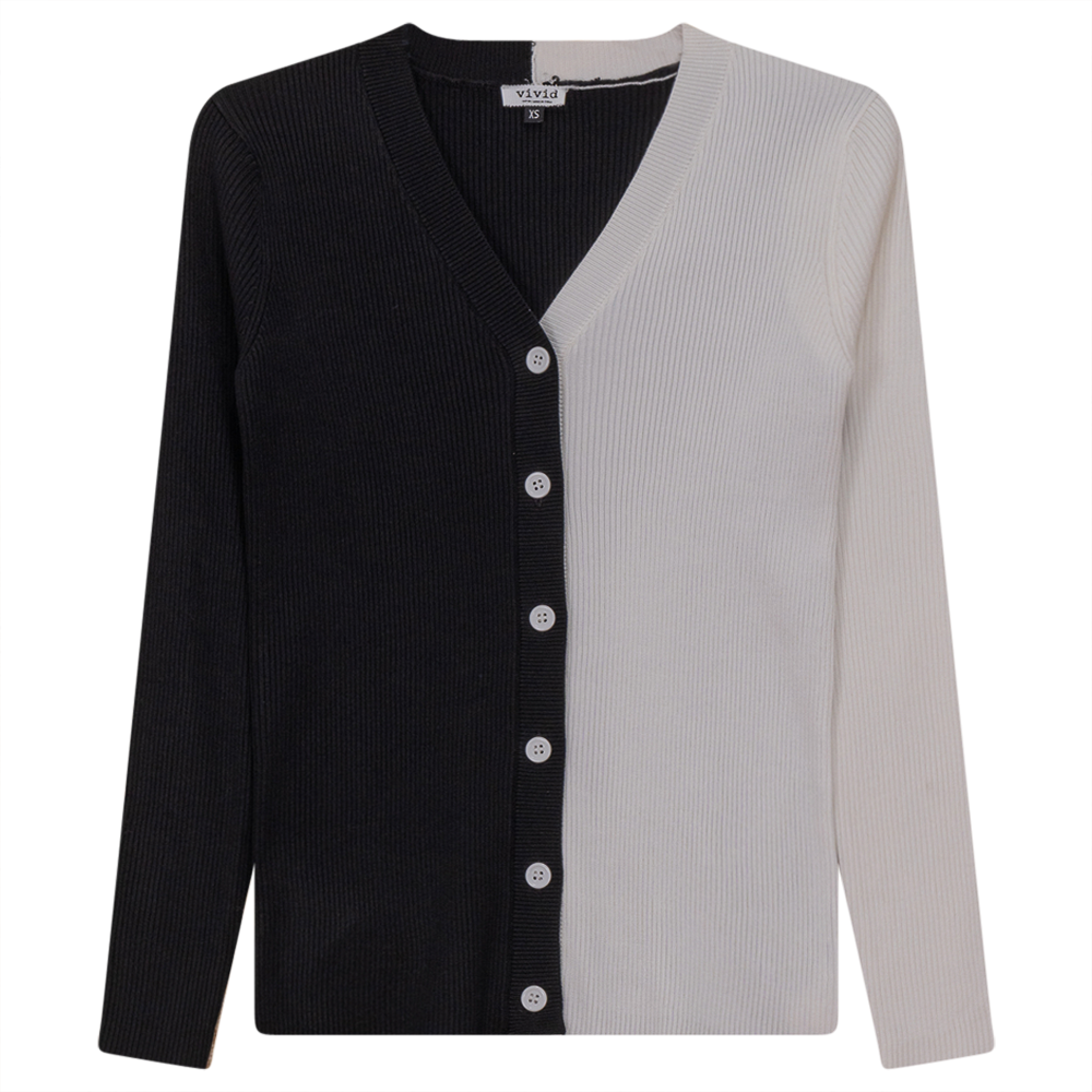 Contrast Ribbed Cardigan in Black by Vivid