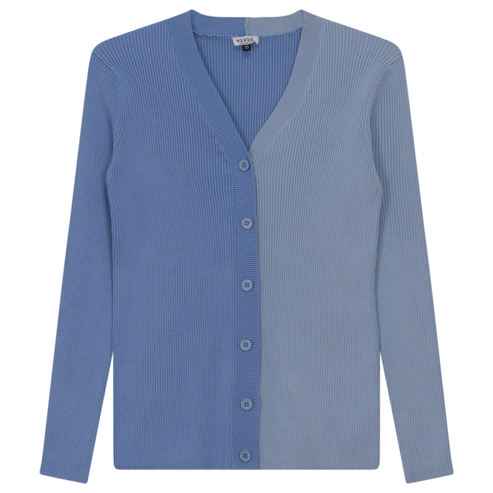 Contrast Ribbed Cardigan in Dark Dusty Blue by Vivid