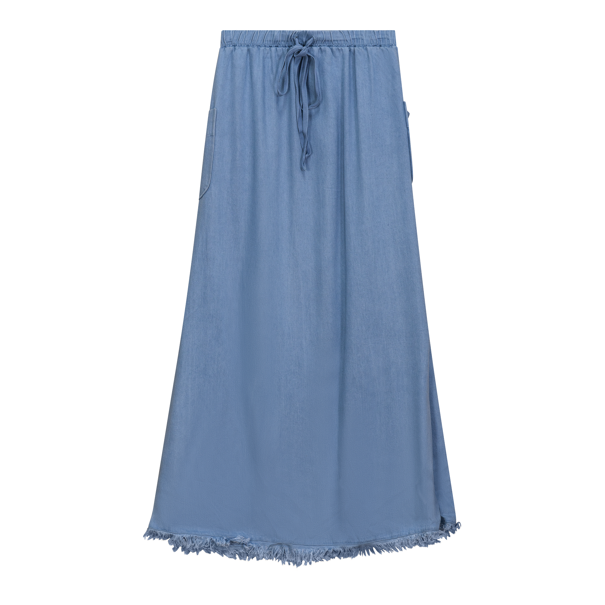 Chambray A Line Pocket Maxi Skirt in Light Denim by BuHu