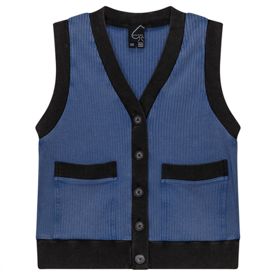 Ribbed Mineral Wash Contrast Cardigan Vest Spades Ladies Vest Light Denim Wash / XS - TheHushShop.com