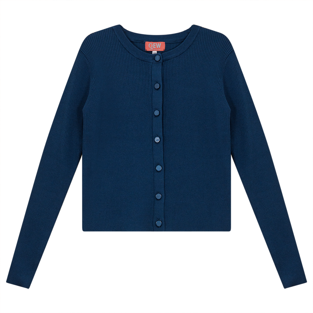 Cropped Knit Cardigan in Dark Denim by QEW