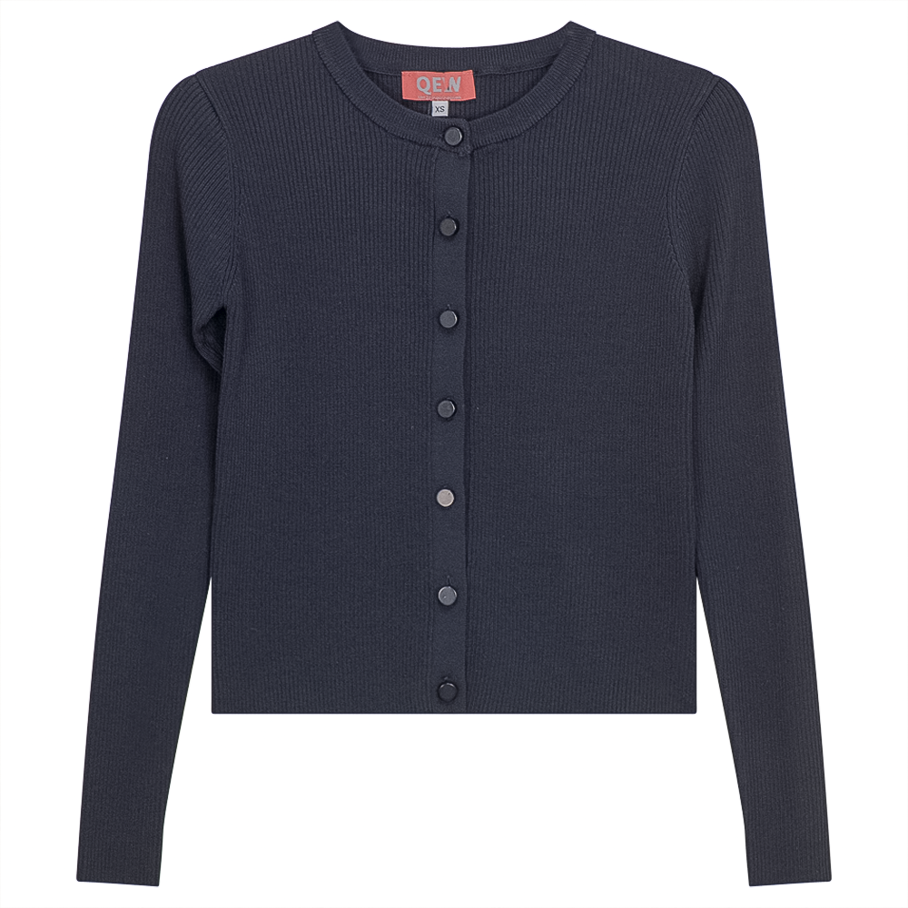 Cropped Knit Cardigan in Dark Navy by QEW