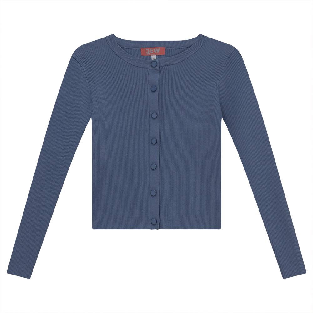 Cropped Knit Cardigan in Dusty Blue by QEW