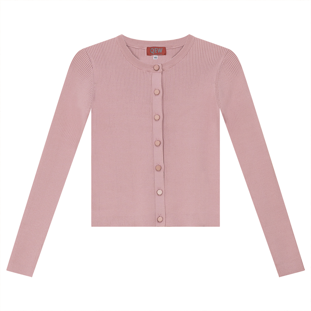 Cropped Knit Cardigan in Light Dusty Pink by QEW
