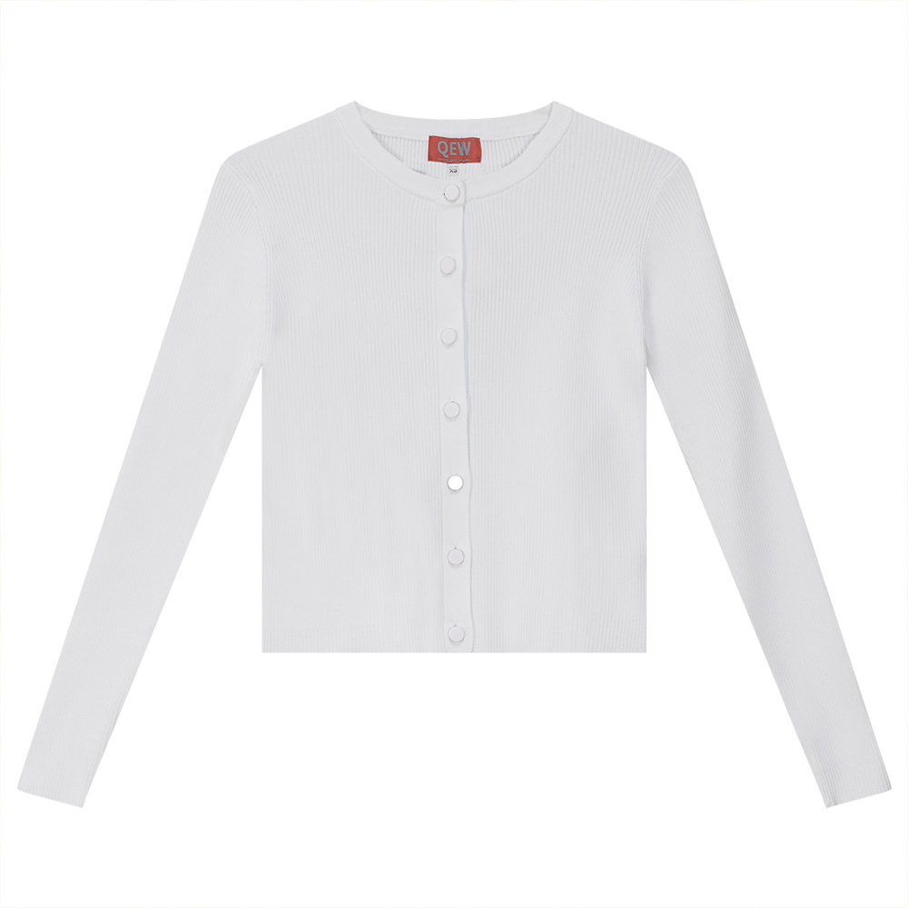 Cropped Knit Cardigan in White by QEW