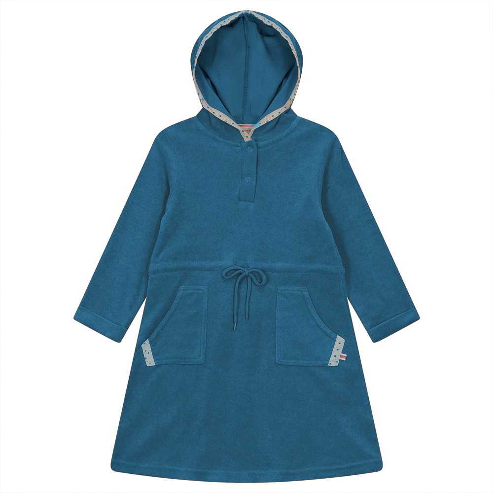 Cotton Terry Robe With Hoodie in Bluejay by Hopscotch