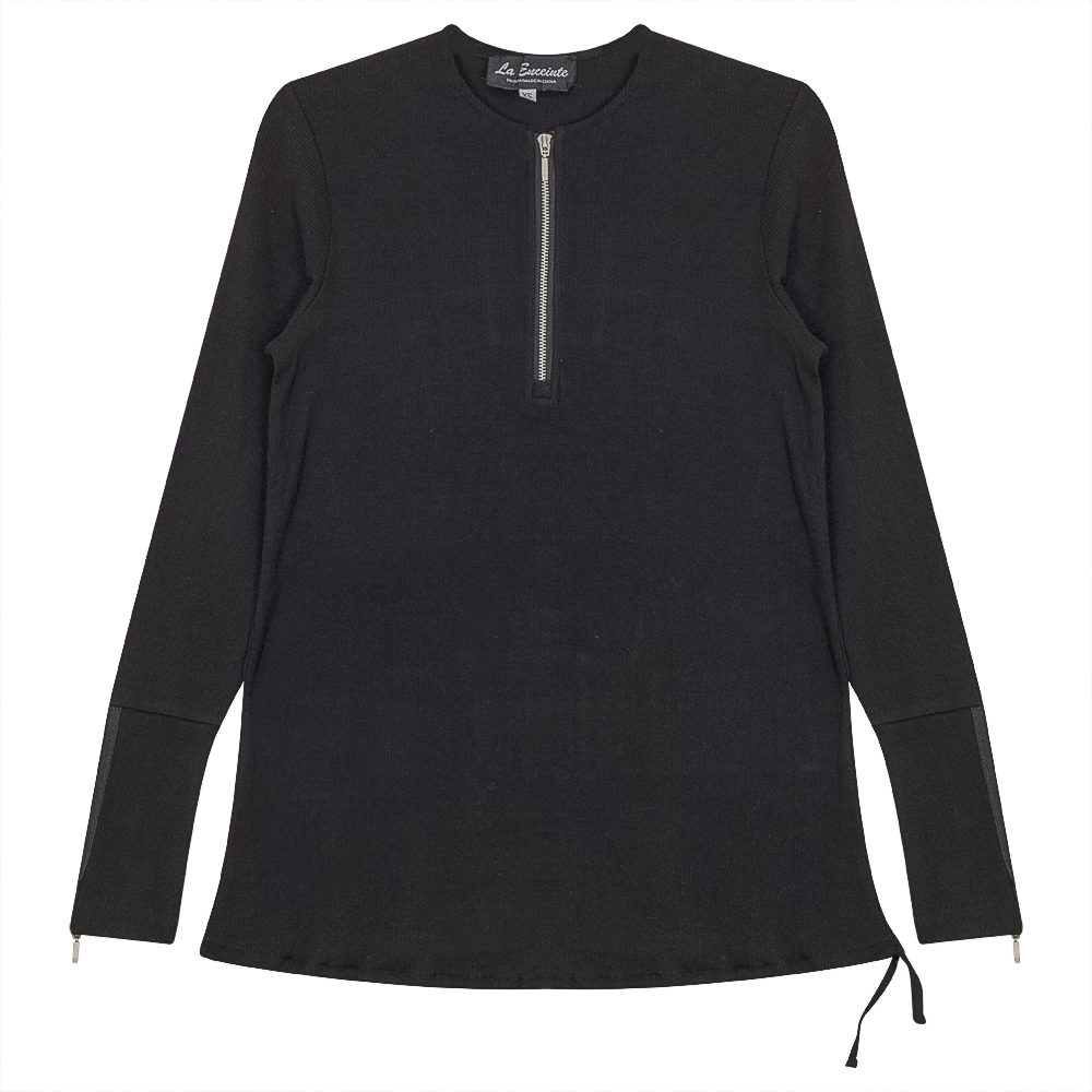 Ribbed Henley Maternity Top in Black by La Enceinte