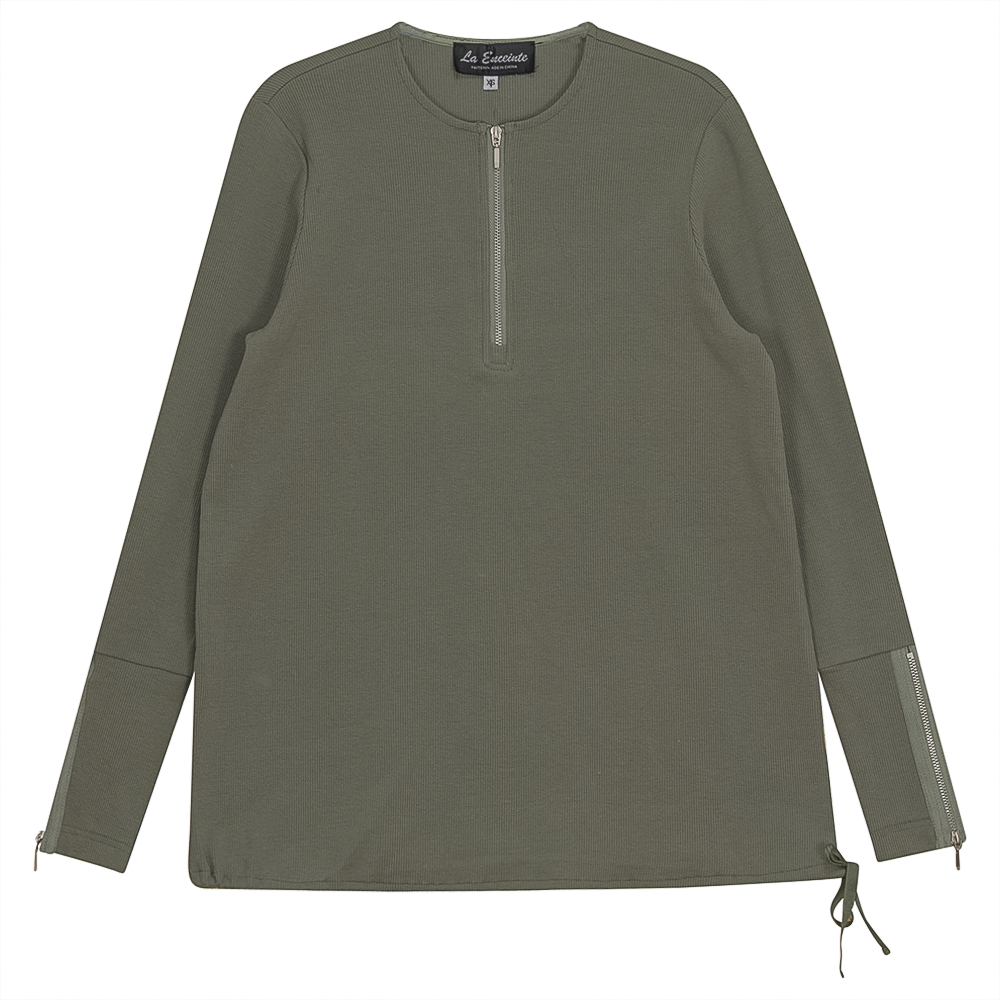 Ribbed Henley Maternity Top in Light Olive by La Enceinte
