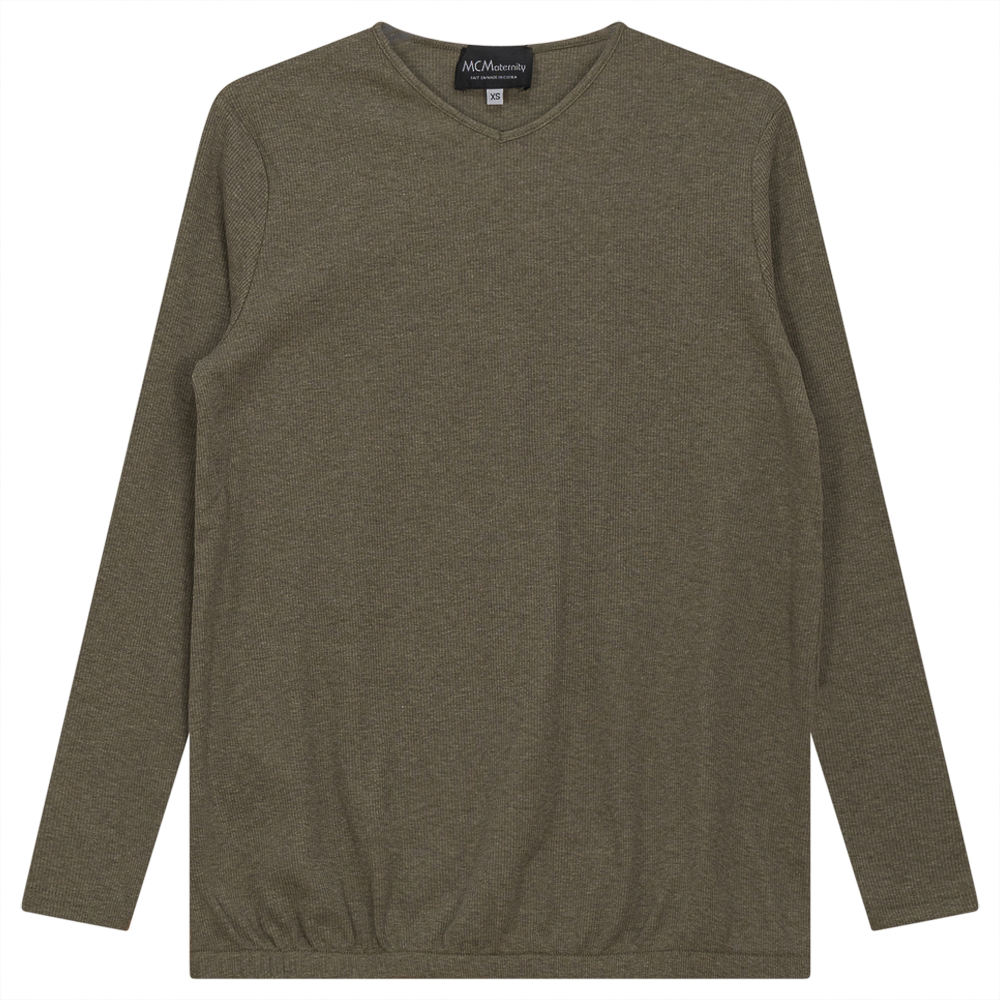 Ribbed Maternty V-Neck Bubble Top in Stone by MCM