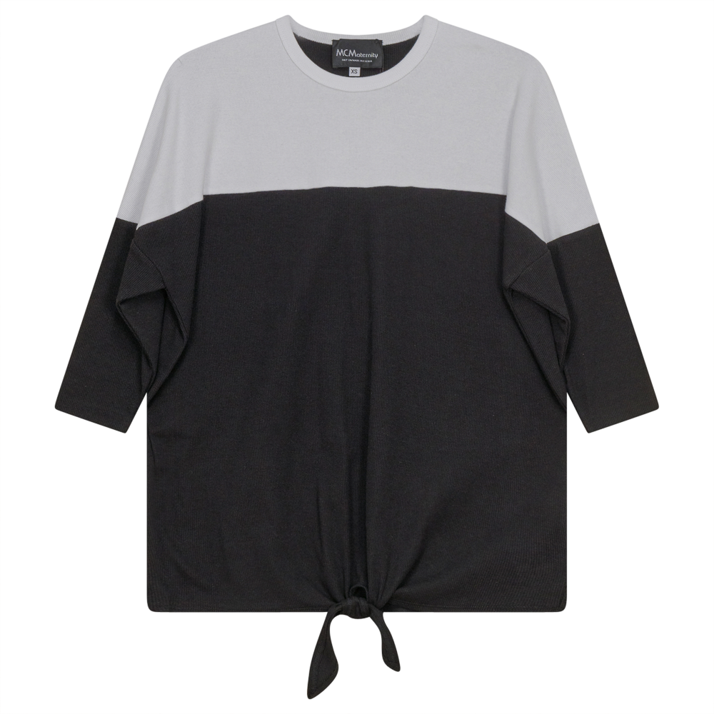 Maternity Drop Shoulder Tie Top in Black by MCM