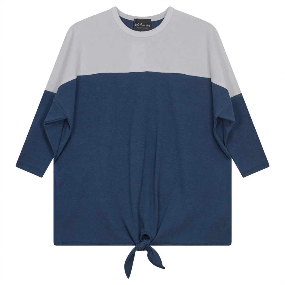 Maternity Drop Shoulder Tie Top in Dark Denim by MCM