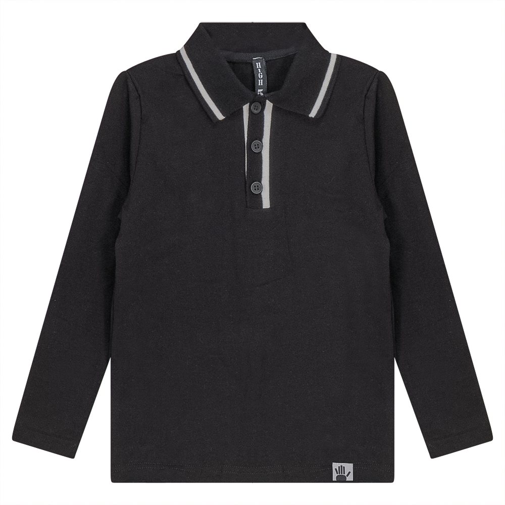 Striped Collar Cotton Spandex Polo Black Boys Pullover by {{ product_vemdor}}