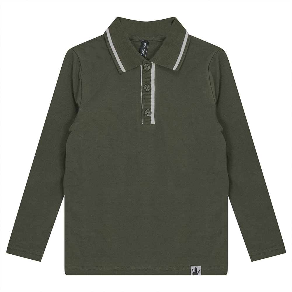 Striped Collar Cotton Spandex Polo Olive Boys Pullover by {{ product_vemdor}}