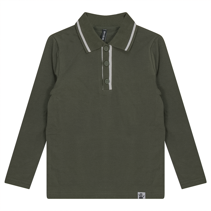 Striped Collar Cotton Spandex Polo Olive Boys Pullover by {{ product_vemdor}}