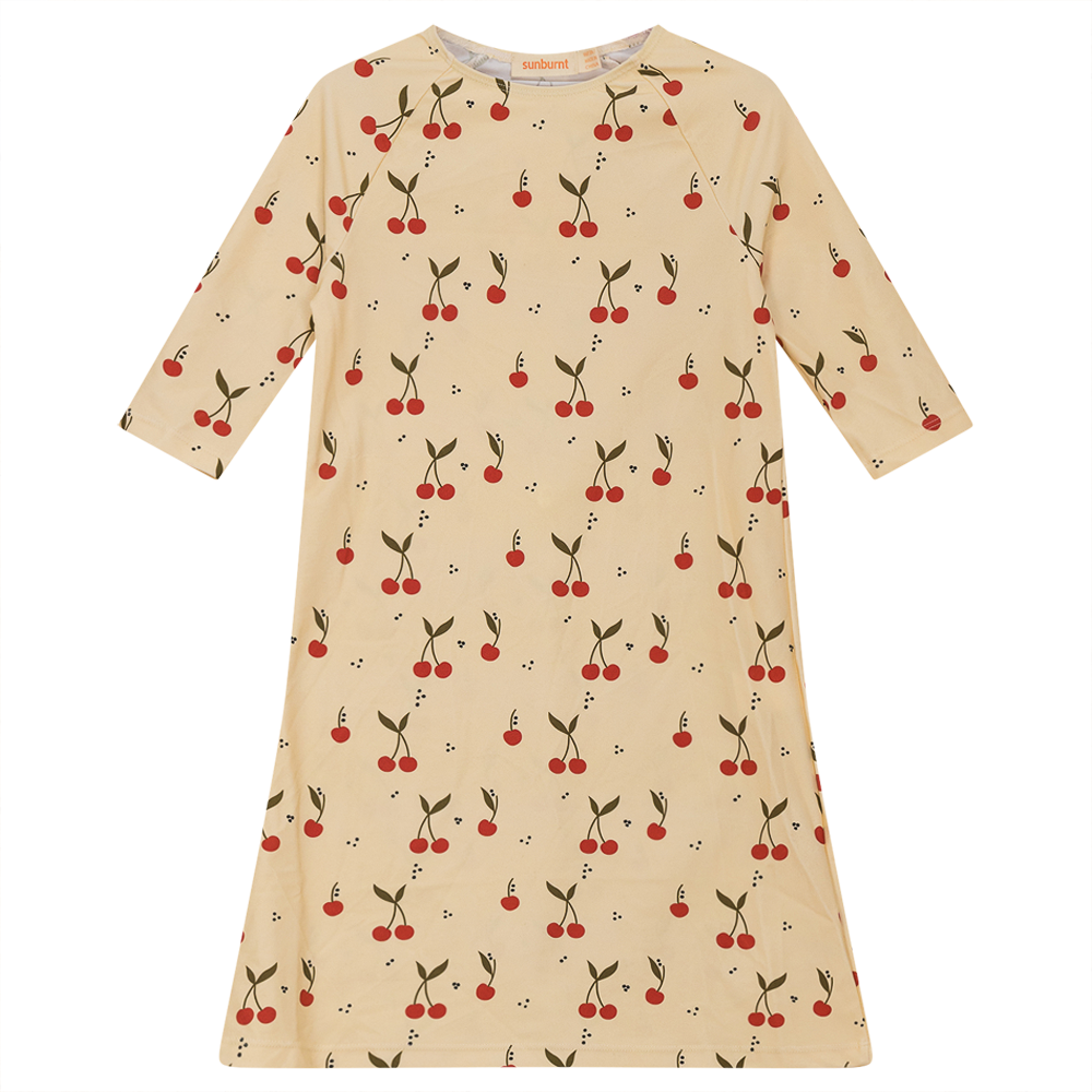 Cherry Print Swim Dress in Pale Peach by Sunburnt